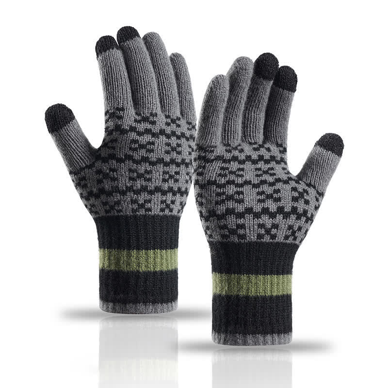 Chic Geometric Pattern Ethnic Style Knitted Gloves - Gray - image 9