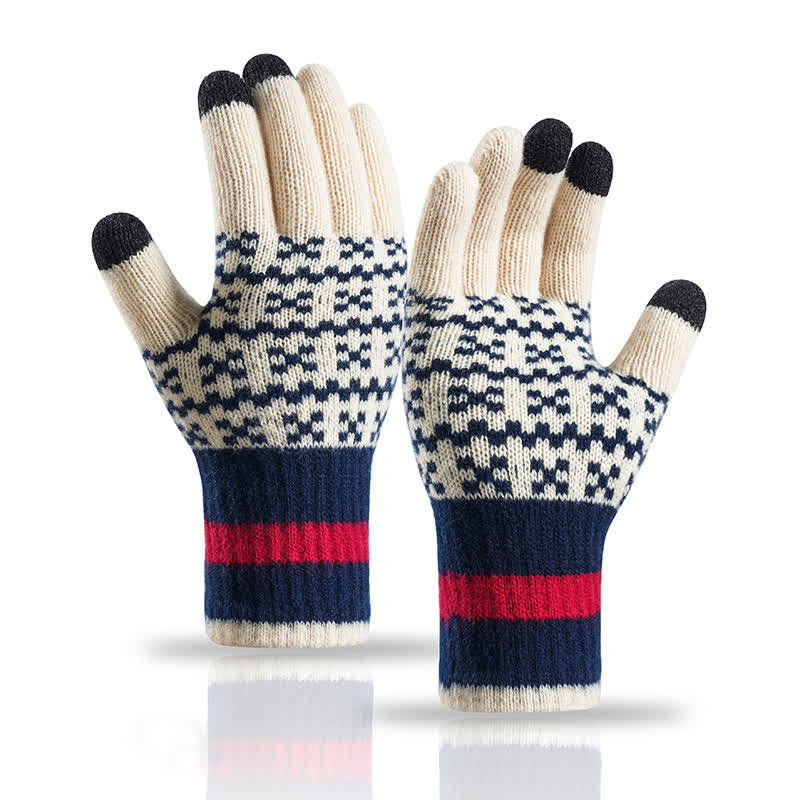 Chic Geometric Pattern Ethnic Style Knitted Gloves - White - image 7