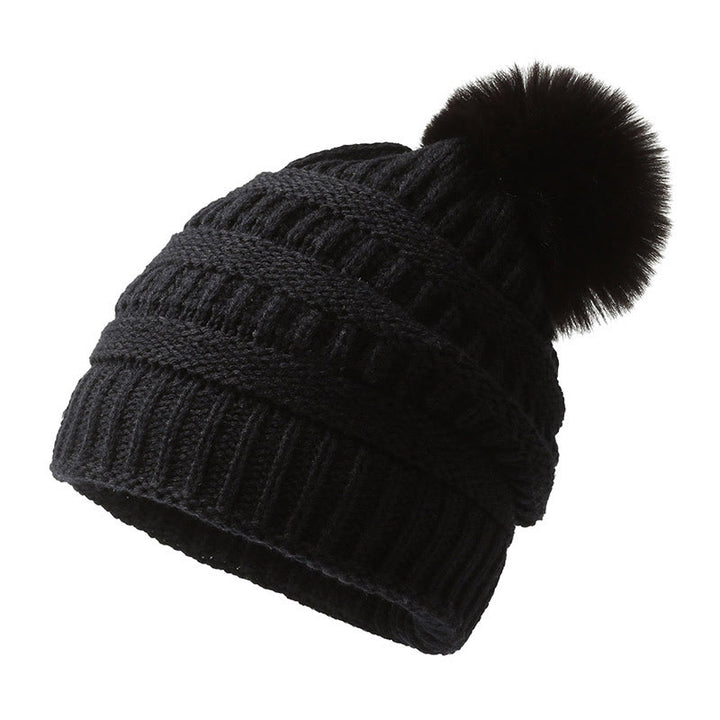 Women's Winter Keep Warm Knitted Beanie Hat With Hairball - Black - M (22"-22 7/8") - image 6