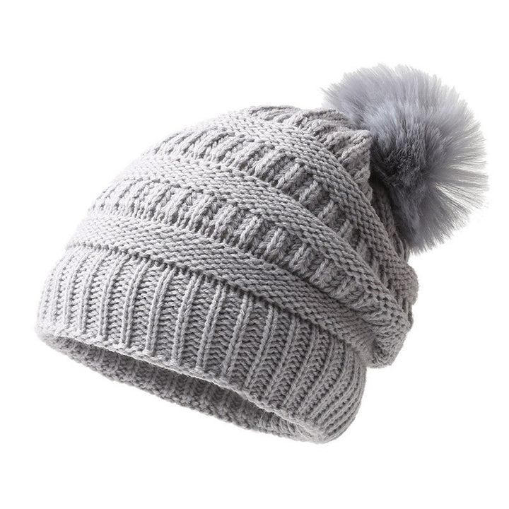 Women's Winter Keep Warm Knitted Beanie Hat With Hairball - Grey - M (22"-22 7/8") - image 4