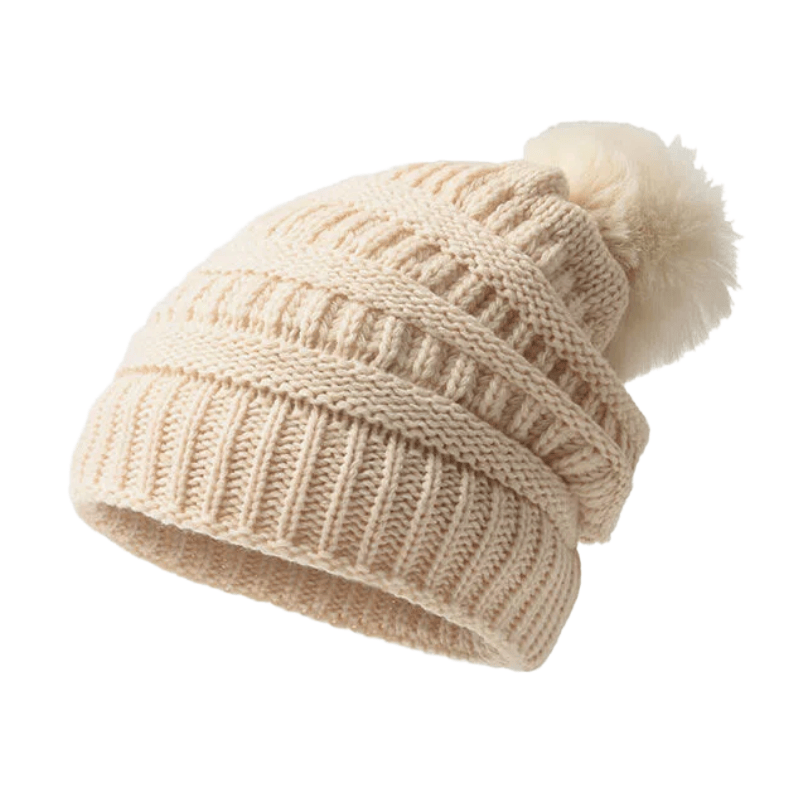 Women's Winter Keep Warm Knitted Beanie Hat With Hairball - Apricot - M (22"-22 7/8") - image 0