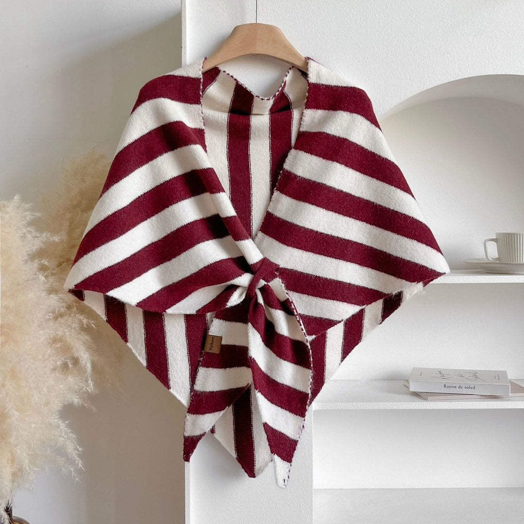 Women's Winter Keep Warm Stripe Triangle Shawl Scarf - Red - image 3