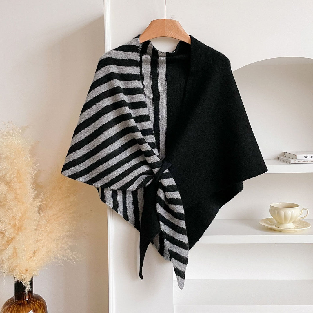 Fashionable Winter Striped Color Blocking Women's Triangle Shawl Scarf - Dark Gray - image 2