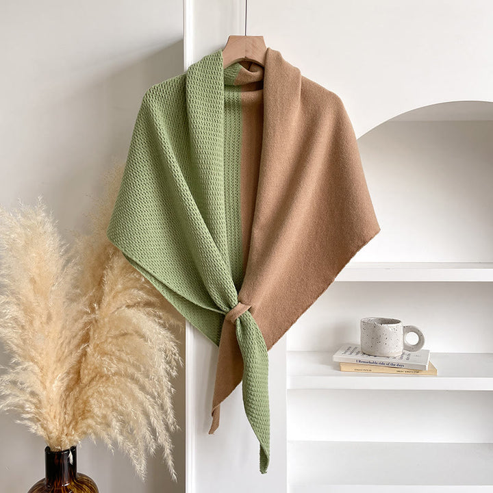 Elegant Women's Winter Double Colors Triangular Shawl Scarf - Green Camel - image 3