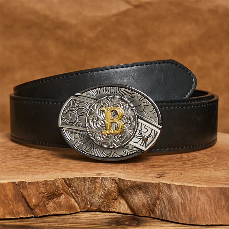 Two-Tone Initial Letter DIY Hidden Knife Buckle Leather Belt - B - Turquoise Carved Belt (40) - image 5