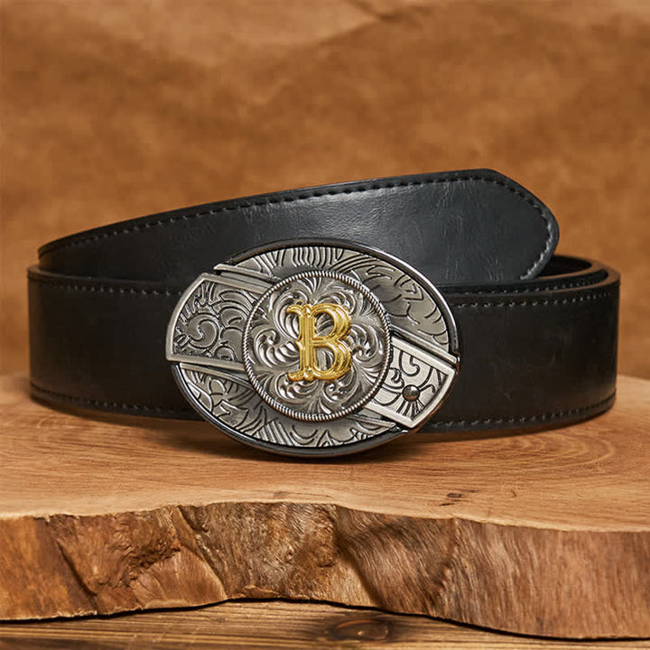 Two-Tone Initial Letter DIY Hidden Knife Buckle Leather Belt - B - Turquoise Carved Belt (40) - image 5