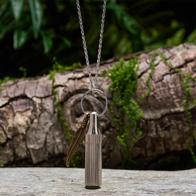  Creative Capsule Knife Keychain Alloy Feather Pendant Silver Necklace - Necklace - Silver - image 3