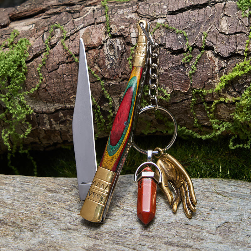 Colorful Brass Folding Knife Buddha Hand & Redstone Necklace - image 1