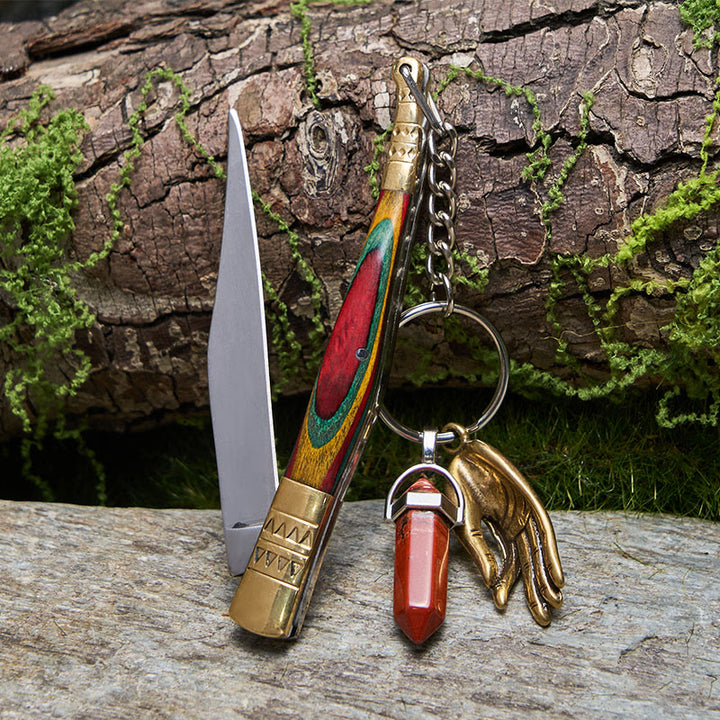 Colorful Brass Folding Knife Buddha Hand & Redstone Necklace - image 1