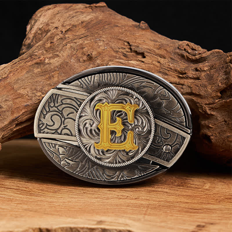 Two-Tone Initial Letter DIY Hidden Knife Buckle Leather Belt - E - Without Belt - image 11