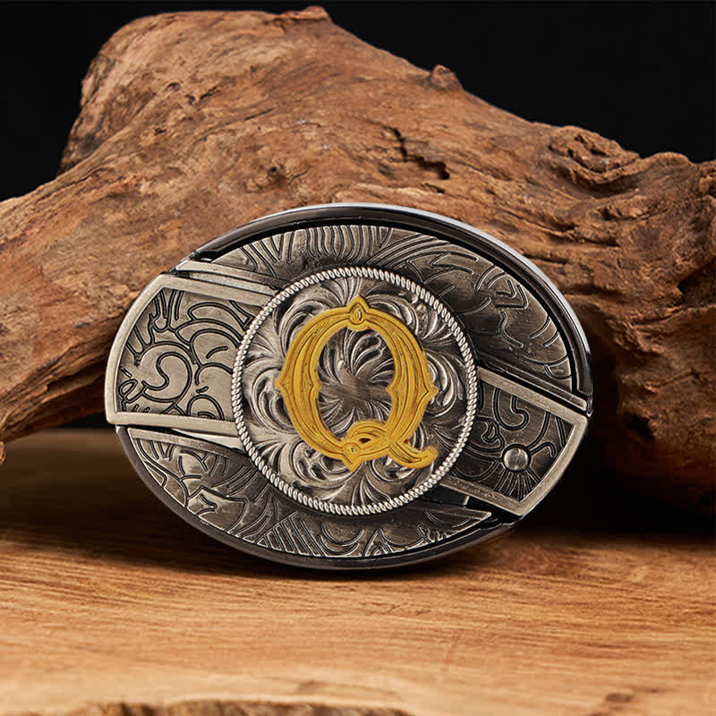 Two-Tone Initial Letter DIY Hidden Knife Buckle Leather Belt - Q - Without Belt - image 23