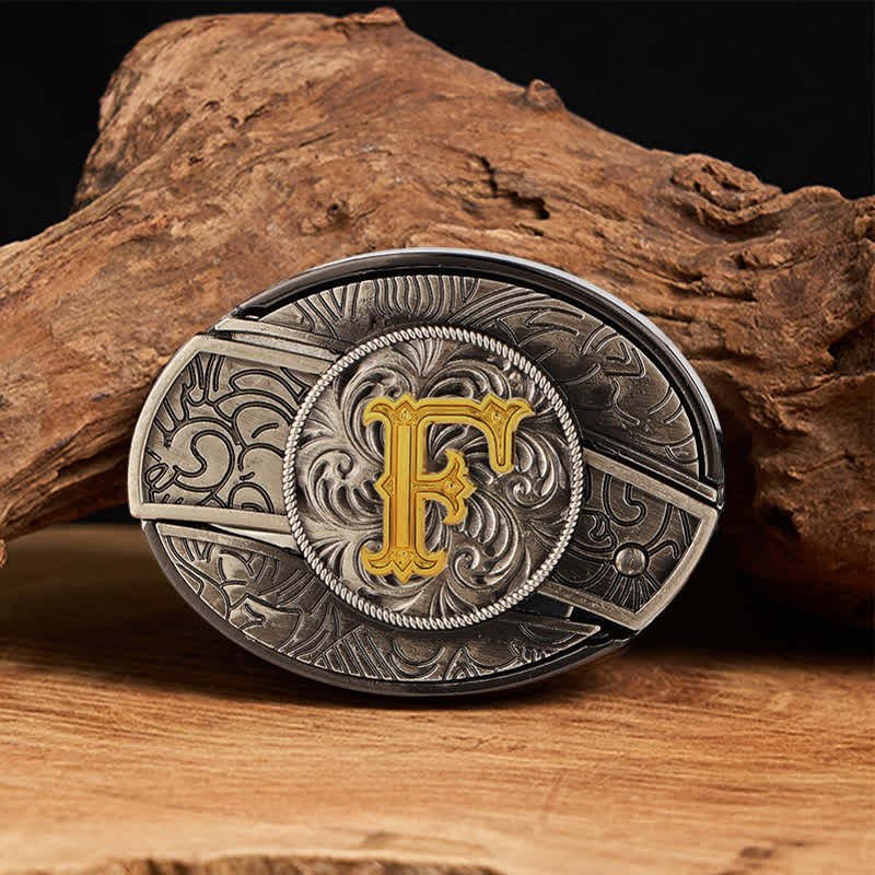 Two-Tone Initial Letter DIY Hidden Knife Buckle Leather Belt - F - Without Belt - image 12