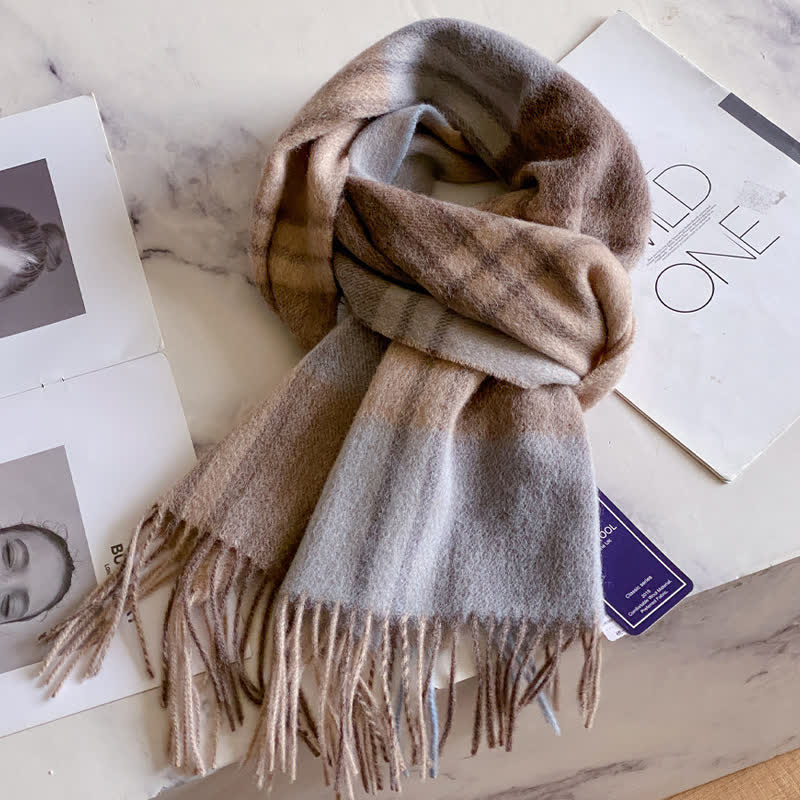 Unisex Check Pattern Warm Wool Scarf With Tassels - #41 - image 45