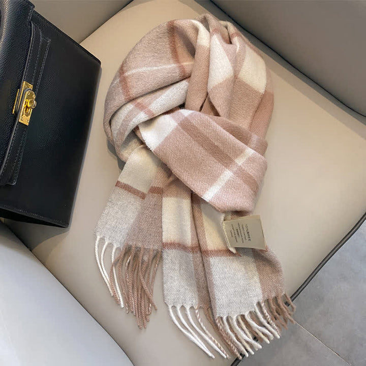 Unisex Check Pattern Warm Wool Scarf With Tassels - #6 - image 10