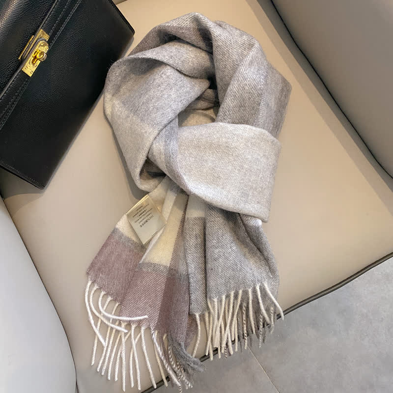 Unisex Check Pattern Warm Wool Scarf With Tassels - #4 - image 8