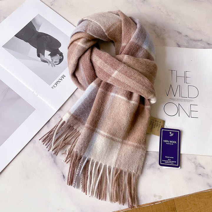 Unisex Check Pattern Warm Wool Scarf With Tassels - #58 - image 62