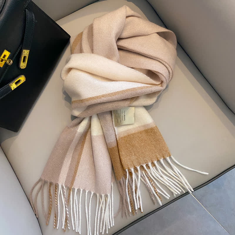 Unisex Check Pattern Warm Wool Scarf With Tassels - #5 - image 9