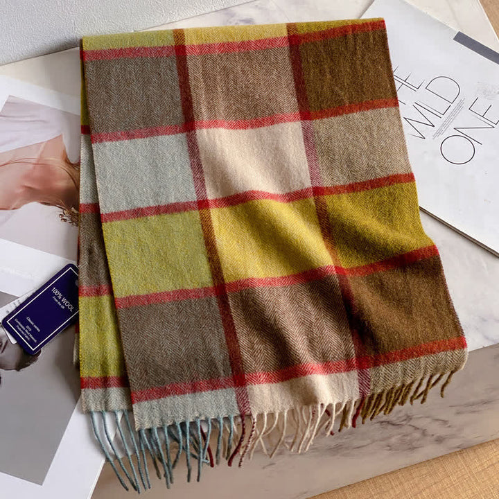 Unisex Check Pattern Warm Wool Scarf With Tassels - #37 - image 41