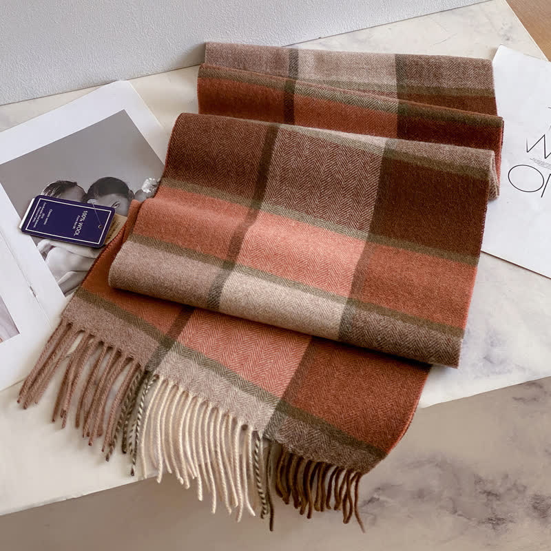 Unisex Check Pattern Warm Wool Scarf With Tassels - #39 - image 43