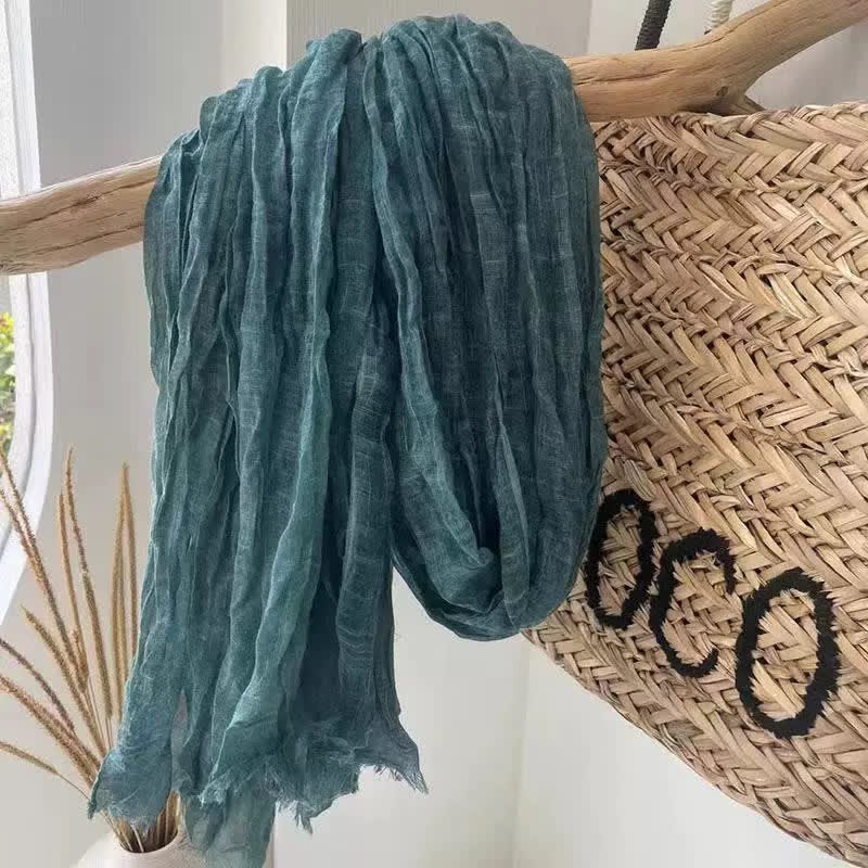Chic Wrinkles Textured Four Seasons Cotton Linen Scarf - DarkCyan - image 5