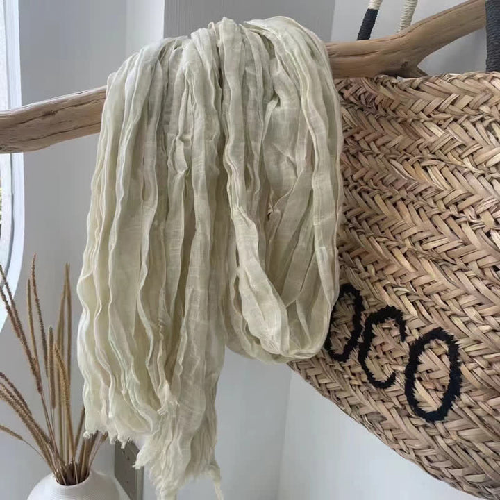 Chic Wrinkles Textured Four Seasons Cotton Linen Scarf - Ivory - image 7