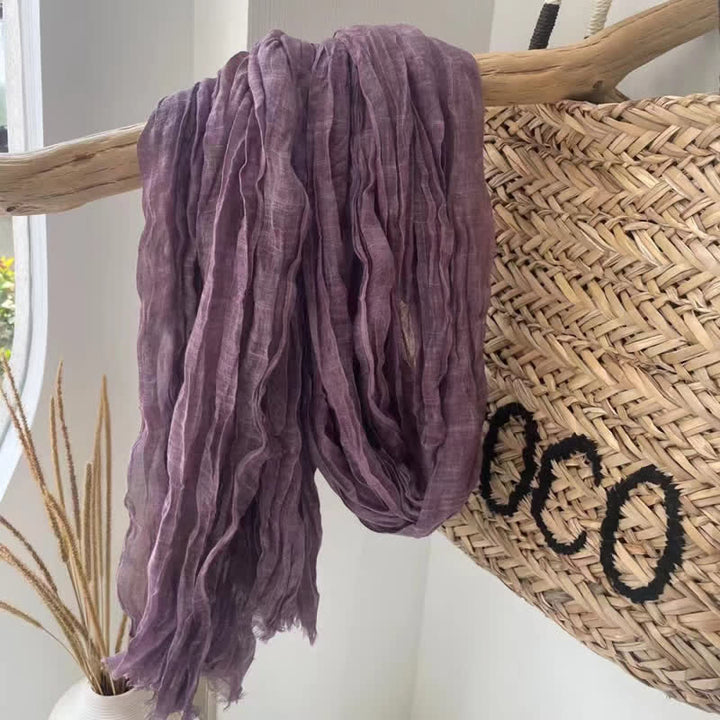 Chic Wrinkles Textured Four Seasons Cotton Linen Scarf - DarkViolet - image 9