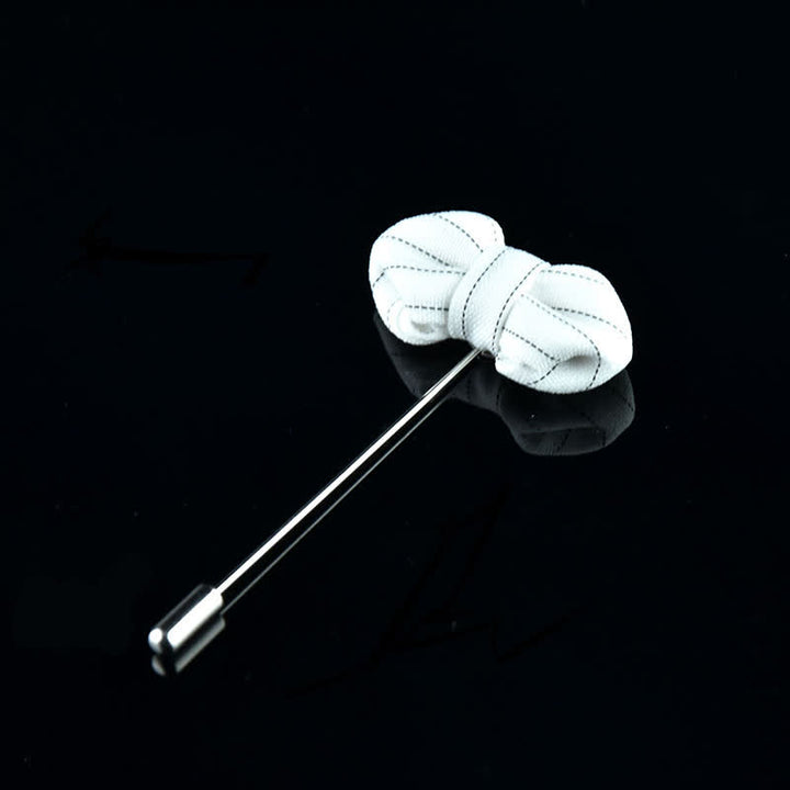 Men's Formal Wear Striped Bow Tie Shape Lapel Pin - Style #2 - White - image 4