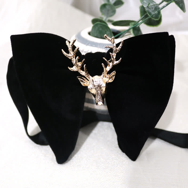 Christmas Deer Metal Decor Velvet Oversized Pointed Bow Tie - image 2