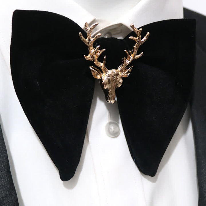 Christmas Deer Metal Decor Velvet Oversized Pointed Bow Tie - Gold Deer - image 0