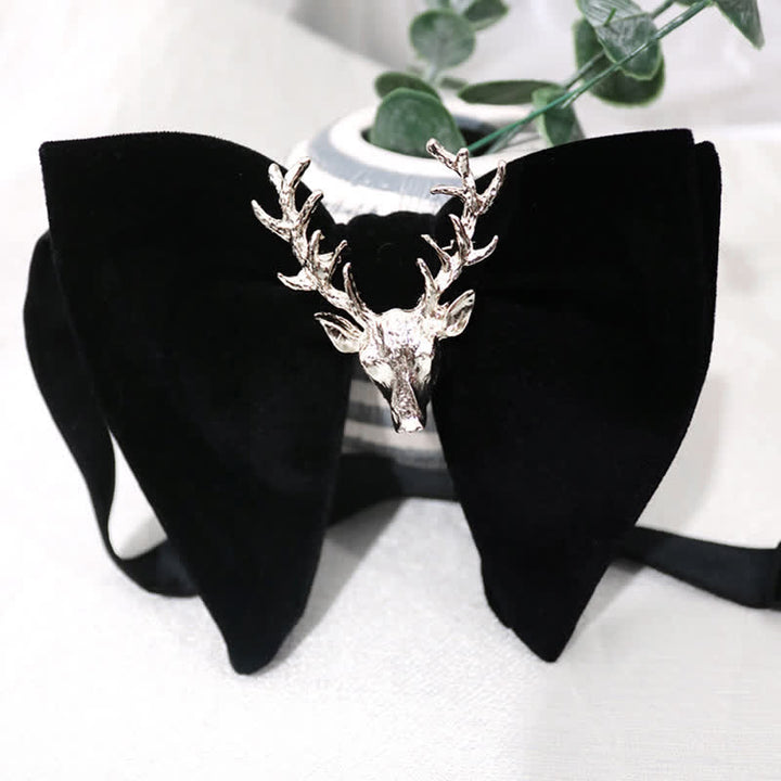 Christmas Deer Metal Decor Velvet Oversized Pointed Bow Tie - Silver Deer - image 3