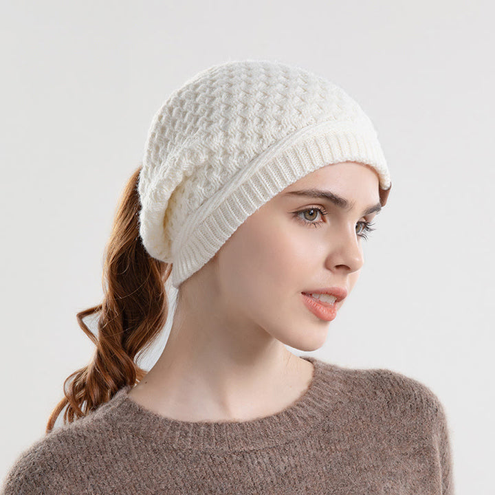 Women's Ponytail Open Winter Warm Knitted Beanie Hat - White - Adjustable(21 5/8"-23 5/8") - image 5