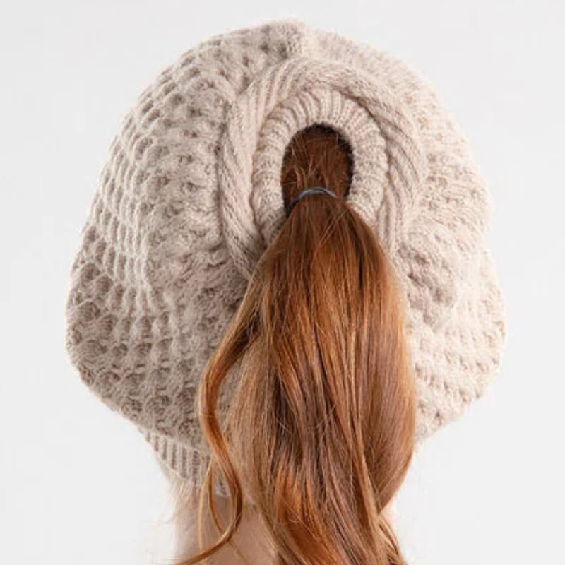 Women's Ponytail Open Winter Warm Knitted Beanie Hat - image 1