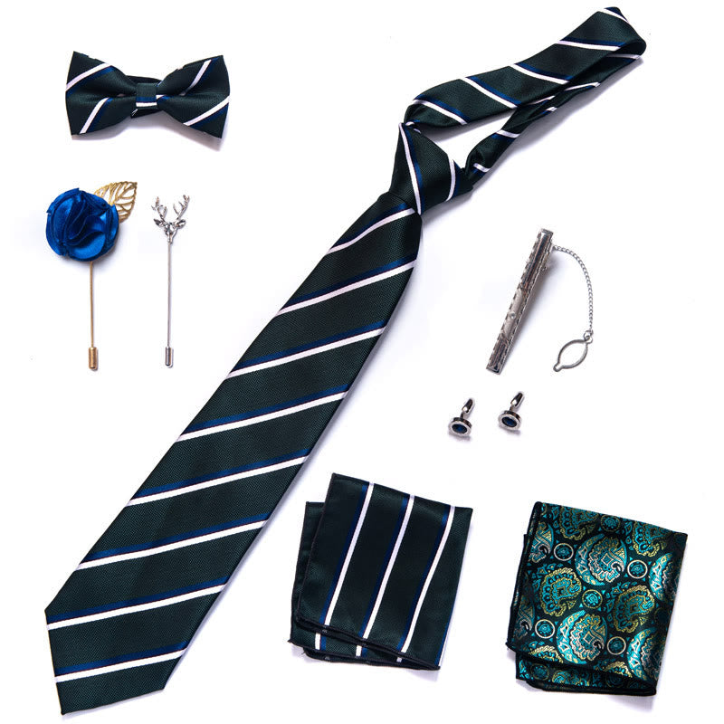 8Pcs Bow Tie Pocket Square Brooch Necktie Set - image 7