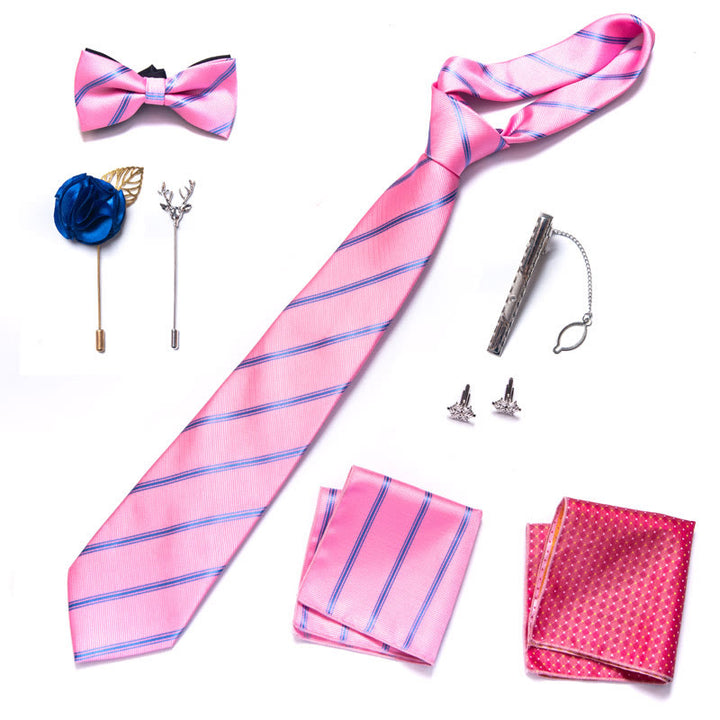 8Pcs Bow Tie Pocket Square Brooch Necktie Set - image 15