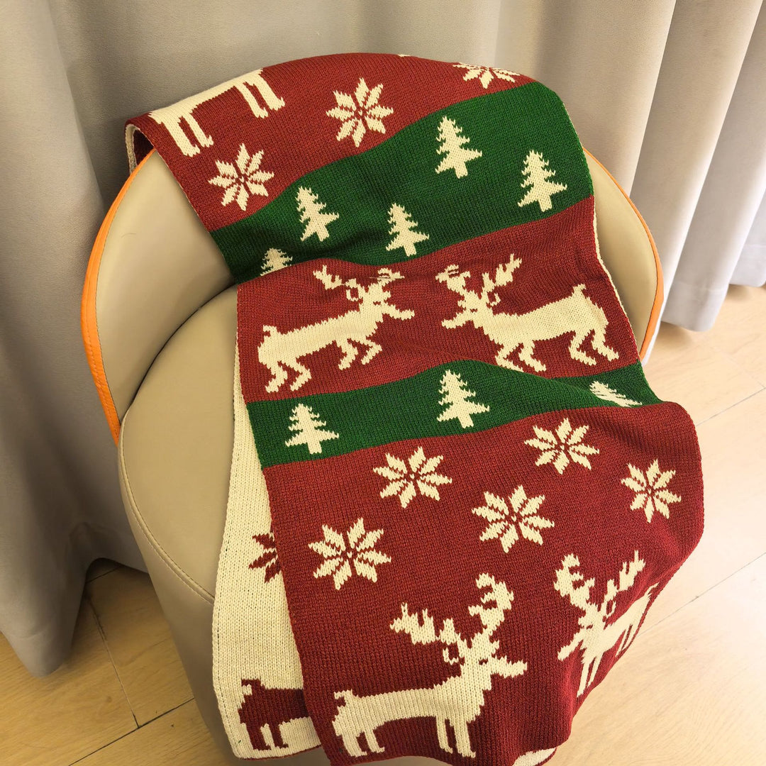 Women's Snowflake Deer Christmas Winter Knitted Scarf - Red - image 0