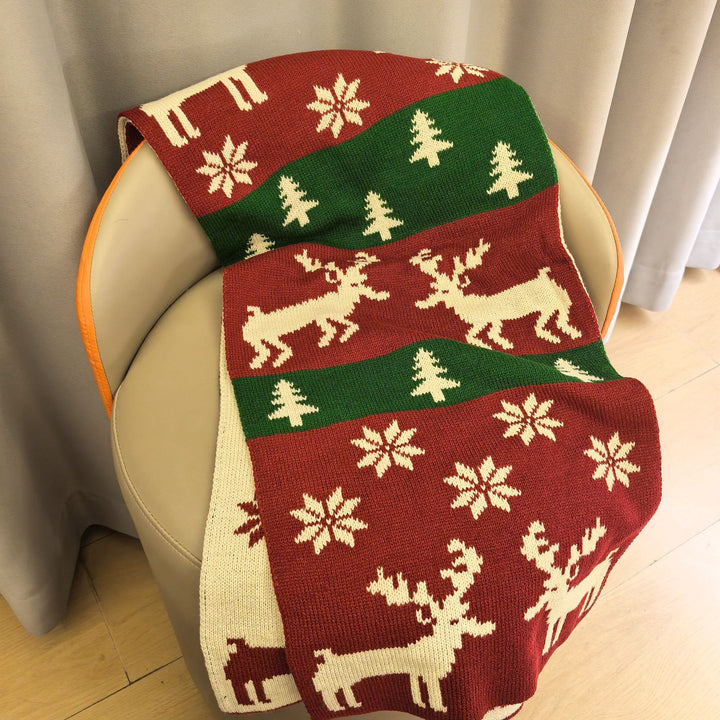 Women's Snowflake Deer Christmas Winter Knitted Scarf - Red - image 0