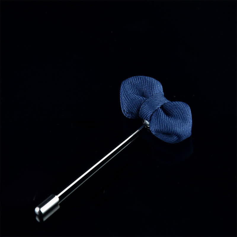 Men's Wedding Pointed Bow Tie Shape Cloth Lapel Pin - Navy - image 12