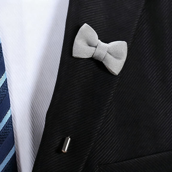 Men's Wedding Boutonniere Bow Tie Shape Cloth Lapel Pin - Light Gray - image 0