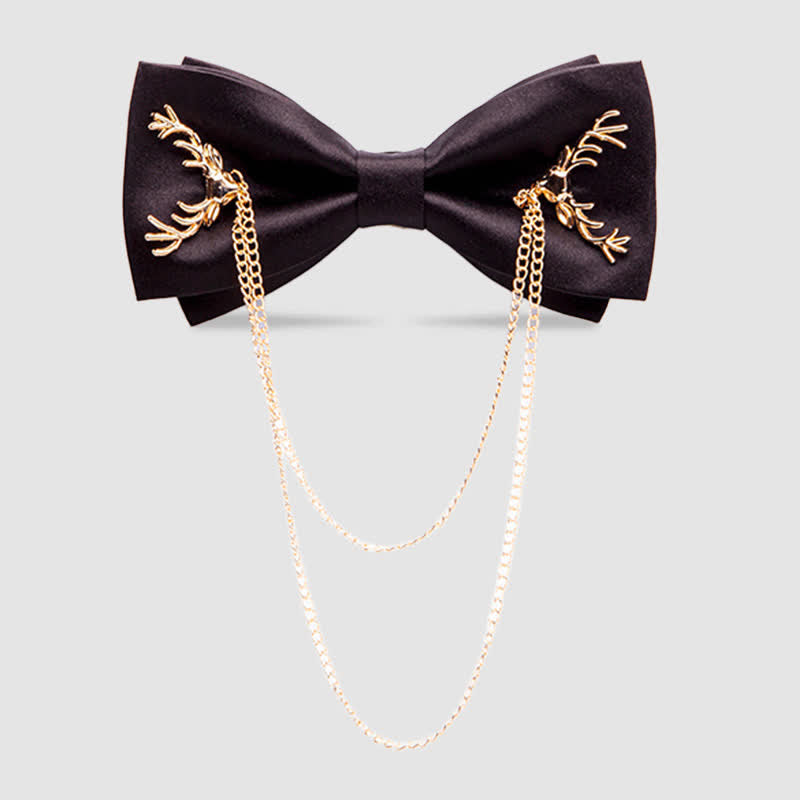 Gold Antler-Shaped Distinctive Formal Bow Tie With Chain - Black - image 4