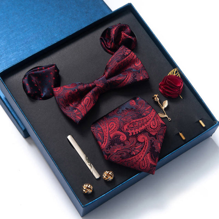 8Pcs Bow Tie Pocket Square Brooch Necktie Set - Style #6 - image 10