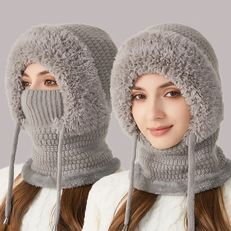 3 In 1 Plush Knitted Beanie Hat With Scarf And Mask - image 1