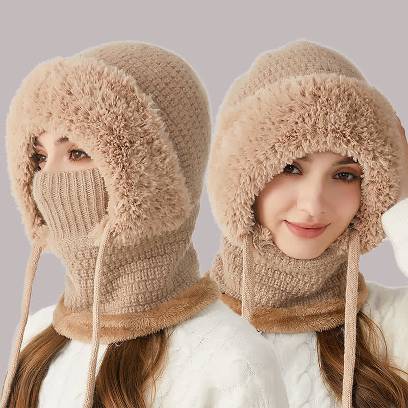 3 In 1 Plush Knitted Beanie Hat With Scarf And Mask - image 4