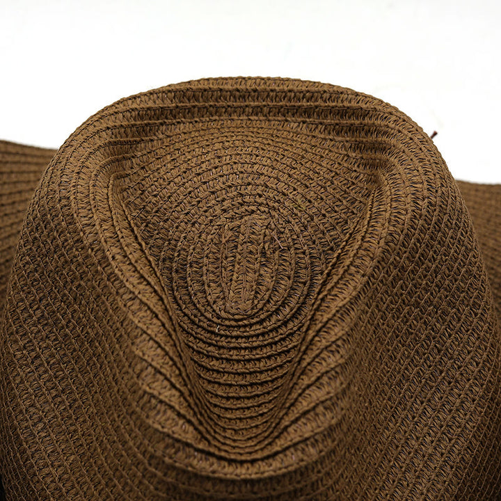 Western Silver Bull Head Black Brim Belt Men's Straw Hat - image 2