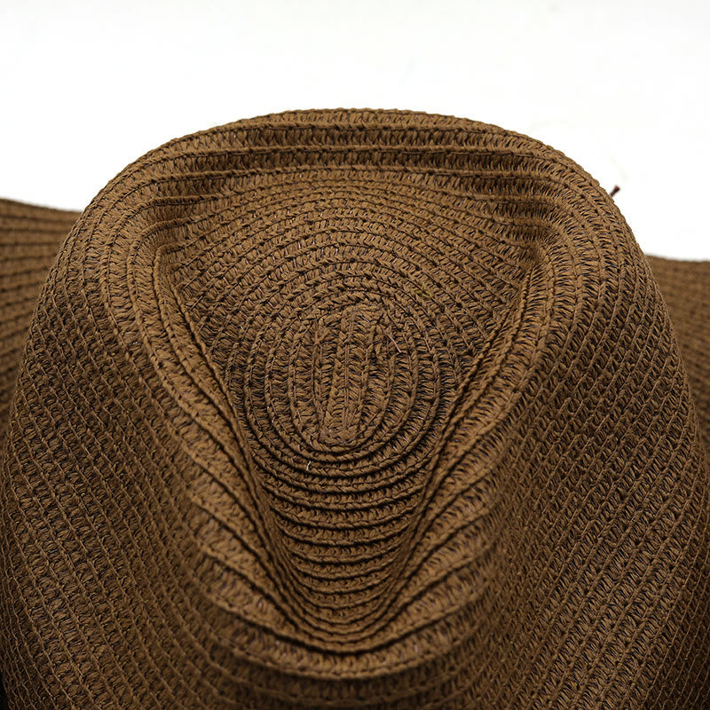 Western Silver Bull Head Black Brim Belt Men's Straw Hat - image 2