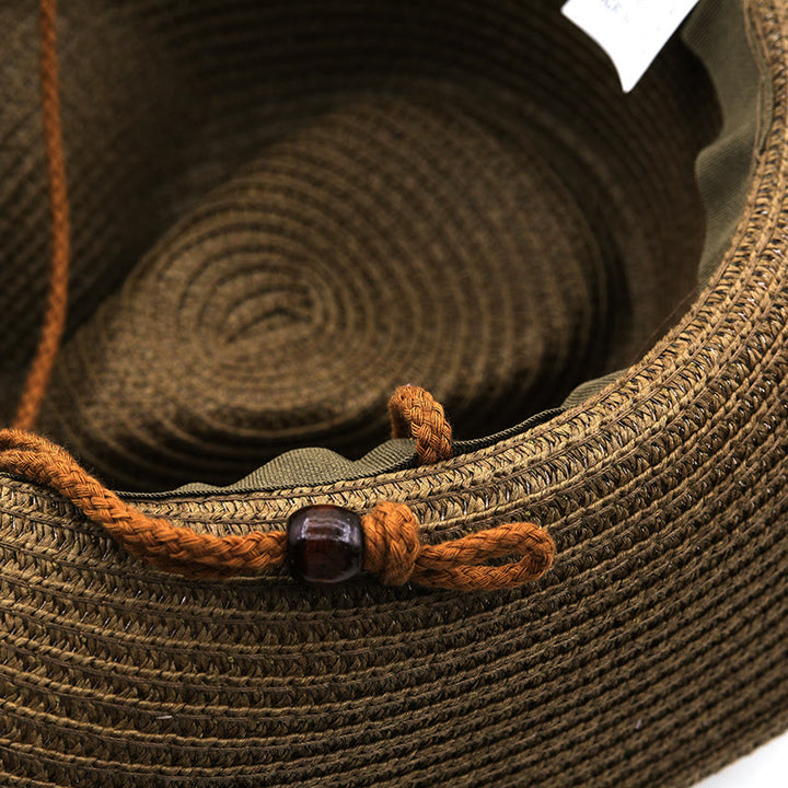 Western Silver Bull Head Black Brim Belt Men's Straw Hat - image 3