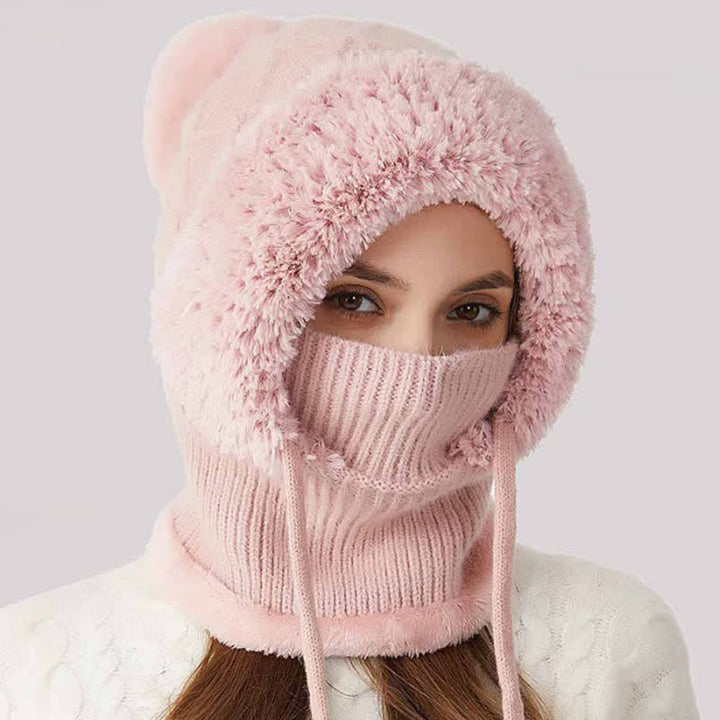 3 In 1 Outdoor Warm Knitted Beanie Hat With Scarf And Mask - Pink - Adjustable (22"-23 1/4") - image 11