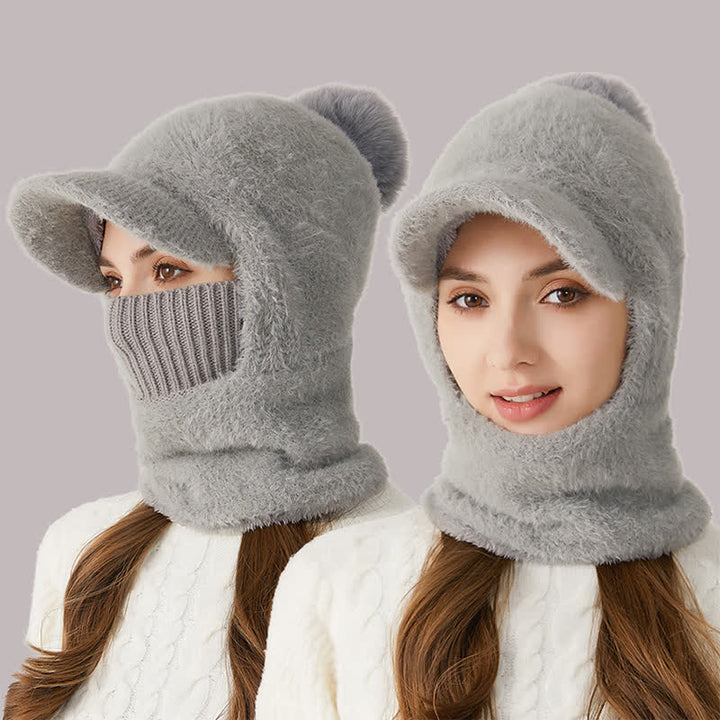 3 In 1 Visor Desgin Knitted Beanie Hat With Scarf And Mask - image 1