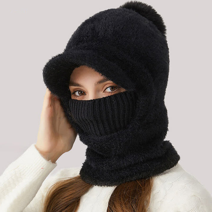 3 In 1 Visor Desgin Knitted Beanie Hat With Scarf And Mask - Black - Adjustable (22"-23 1/4") - image 6