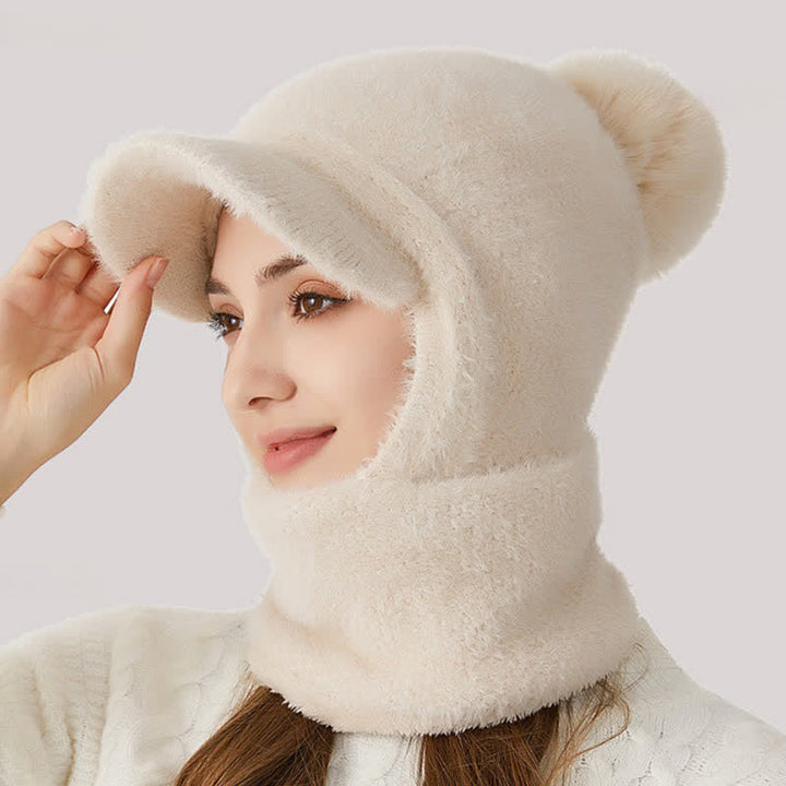 3 In 1 Visor Desgin Knitted Beanie Hat With Scarf And Mask - Beige - Adjustable (22"-23 1/4") - image 10