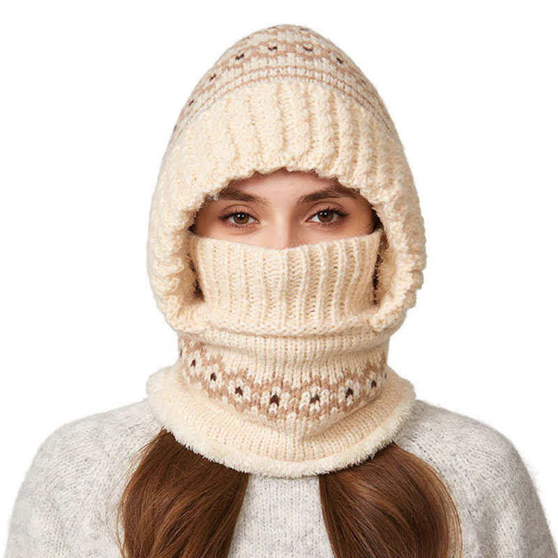 3 In 1 Ethnic Jacquard Knitted Beanie Hat With Scarf And Mask - image 1